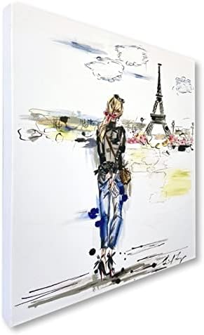 עיצובים של קולין קאריס | אבל ראשית, פריז! | אמנות קיר בד צבעי מים, 24x20